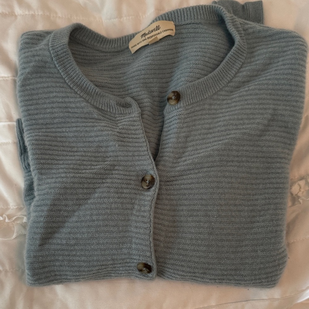 Madewell Soft Blue Button-Up Cashmere Cardigan, Small